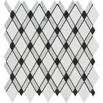White Carrara Thassos Black Marble Lattice Polished Mosaic Tile - TILE AND MOSAIC DEPOT