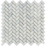 White Carrara Marble 5/8x1 1/4 Herringbone Honed Mosaic Tile - TILE AND MOSAIC DEPOT