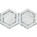 White Carrara Marble 5x5 Hexagon with Blue Honed Mosaic Tile - TILE AND MOSAIC DEPOT