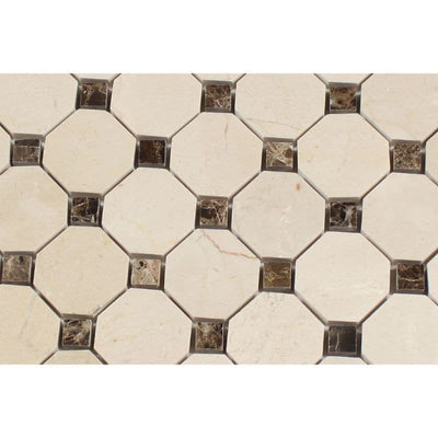 Crema Marfil Marble Octagon with Brown Dots Polished Mosaic Tile - TILE AND MOSAIC DEPOT
