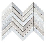 Chevron Design 8 x 12 Carrara White with Haisa Grey Marble Mosaic Tile.