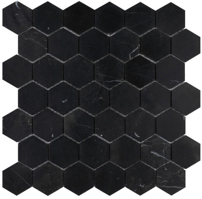 Hexagon Marquina 2 x 2 Honed 12 x 12 Mosaic Tile.