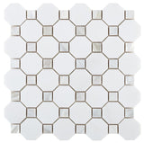Princess Octagon Thassos 11.75 x 11.75 Thassos Mixed with Pearl Mosaic Tile.
