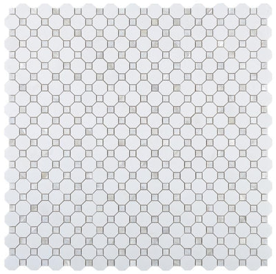 Princess Octagon Thassos 11.75 x 11.75 Thassos Mixed with Pearl Mosaic Tile.