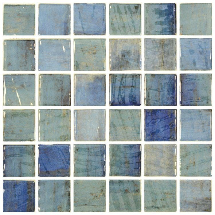 Porto Forest Blue 12.25 x 12.25 Recycled Glass Mosaic Tile.