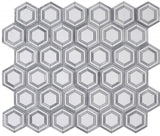 Nancy Blue 10.75 x 12.25 Palissandro Blue and Thassos marble Hexagon Mosaic Tile.