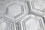 Nancy Dusk 10.75 x 12.25 Carrara White and Bardiglio marble Hexagon Mosaic Tile.