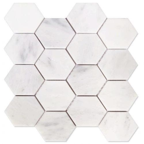 Hexagon Snow White Honed 3 x 3 10.25 x 11.75 Mosaic Tile.