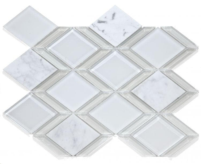 Derin White 10 x 13.25 Carrara Marble Mix With Glass Mosaic Tile.