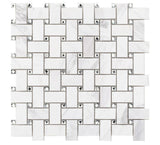 Cross White 12 x 12 Carrara White Basket Weave Mosaic Tile.