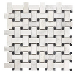 Bianco Congelato Dolomite Basketweave w/ Black Mosaic - tilestate