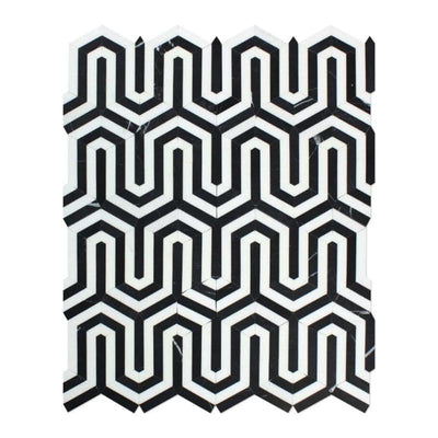 Thassos White and Black Marble Berlinetta Polished Mosaic Tile - TILE AND MOSAIC DEPOT