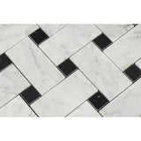 White Carrara Marble Large Basketweave with Black Dots Honed Mosaic Tile - TILE AND MOSAIC DEPOT