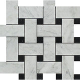 White Carrara Marble Large Basketweave with Black Dots Honed Mosaic Tile - TILE AND MOSAIC DEPOT