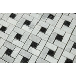 White Carrara Marble Pinwheel w/Black dots Polished Mosaic Tile - TILE AND MOSAIC DEPOT