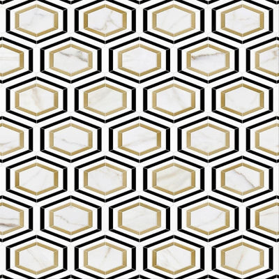 Calacatta Gold Thassos Nero Marquina Hexagon Marble Polished Mosaic Tile.