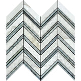 Calacatta Gold Marble Chevron with Blue Strips Honed Mosaic Tile - TILE AND MOSAIC DEPOT