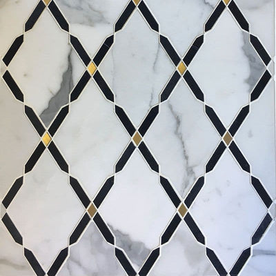 Calacatta Gold Nero Marquina Marble Brass Polished Mosaic Tile - TILE AND MOSAIC DEPOT