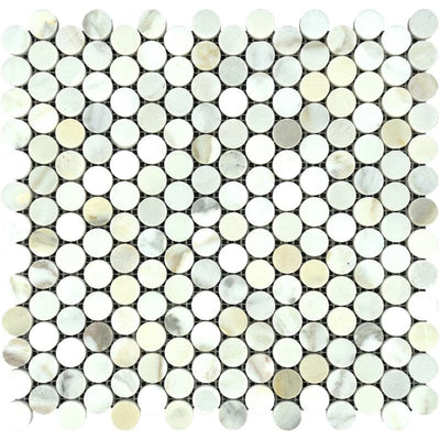 Calacatta Gold Marble Penny Round Polished Mosaic Tile - TILE AND MOSAIC DEPOT