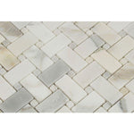 Calacatta Gold Marble Basketweave Polished Mosaic Tile - TILE AND MOSAIC DEPOT