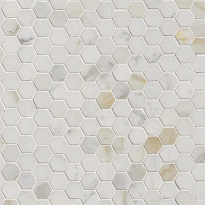 Calacatta Gold Marble 1x1 Hexagon Honed Mosaic Tile - TILE AND MOSAIC DEPOT