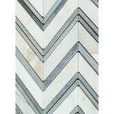 Calacatta Gold Marble Chevron with Blue Strips Polished Mosaic Tile - TILE AND MOSAIC DEPOT