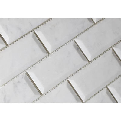 White Carrara Marble 2x4 Deep Beveled Polished Mosaic Tile - TILE AND MOSAIC DEPOT