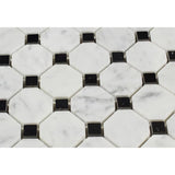 White Carrara Marble Octagon with Black Dots Polished Mosaic Tile - TILE AND MOSAIC DEPOT