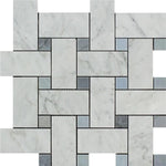 White Carrara Marble Large Basketweave with Blue Dots Honed Mosaic Tile - TILE AND MOSAIC DEPOT