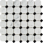 White Carrara Marble Octagon with Black Dots Honed Mosaic Tile - TILE AND MOSAIC DEPOT