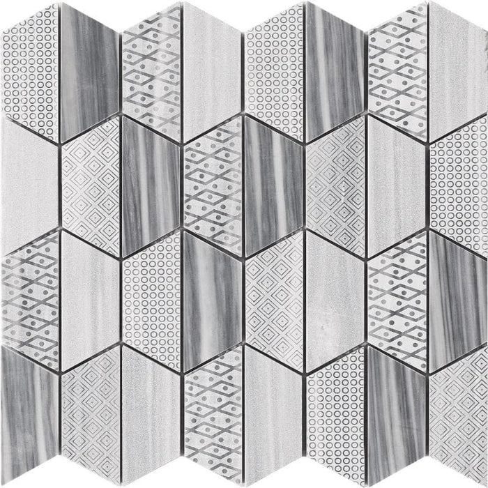 Bardiglio Marble Carved Hexagon Special Design Mosaic Tile - TILE AND MOSAIC DEPOT