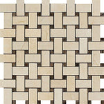 Crema Marfil Marble Basketweave w/ Emp Dots Polished Mosaic Tile - TILE AND MOSAIC DEPOT
