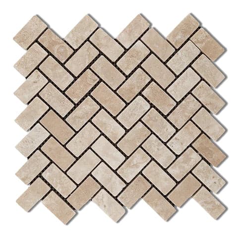 1 x 2 Tumbled Durango Travertine Herringbone Mosaic Tile - TILE & MOSAIC DEPOT
