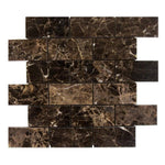 Emperador Dark Spanish Marble 2x4 Polished Mosaic Tile - TILE AND MOSAIC DEPOT