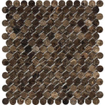 Emperador Dark Spanish Marble Penny Round Polished Mosaic Tile - TILE AND MOSAIC DEPOT