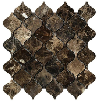 Emperador Dark Spanish Marble Lantern (Arabesque) Polished Mosaic Tile - TILE AND MOSAIC DEPOT