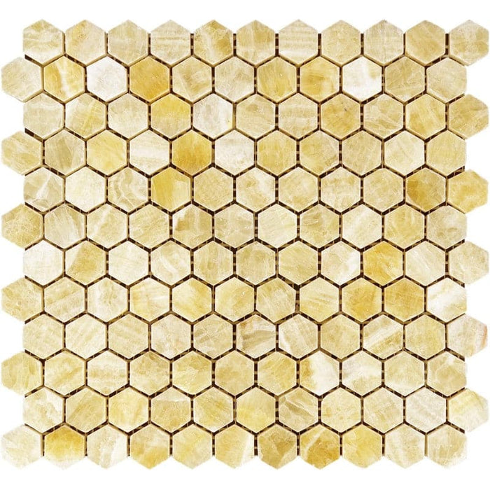 Honey Onyx 1x1 Hexagon Polished Mosaic Tile - TILE AND MOSAIC DEPOT