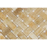 Honey Onyx Basketweave White Dots Polished Mosaic Tile - TILE AND MOSAIC DEPOT