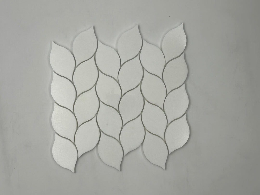 Thassos White Marble Leaf Design Polished Mosaic Tile - TILE & MOSAIC DEPOT