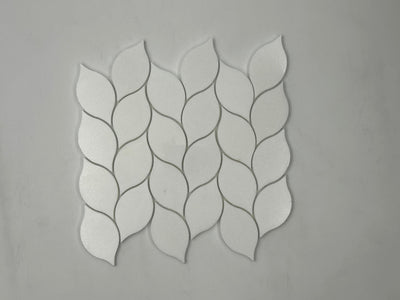 Thassos White Marble Leaf Design Polished Mosaic Tile - TILE & MOSAIC DEPOT