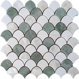 CLIFDEN Mint Green, Thassos, ShellShell Mosaic Tile - TILE & MOSAIC DEPOT