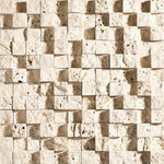 Ivory Travertine 3D 1X1 Split Face Mosaic Tile - TILE AND MOSAIC DEPOT