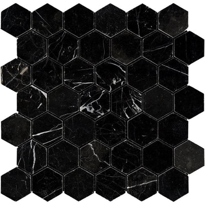 Nero Marquina Marble 2x2 Hexagon Honed Mosaic Tile - TILE AND MOSAIC DEPOT