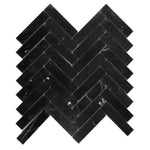 Nero Marquina Marble 1x4 Herringbone Polished Mosaic Tile - TILE AND MOSAIC DEPOT