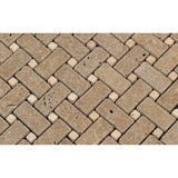 Noce Travertine Tumbled Basketweave w/ Ivory Dots Mosaic Tile - TILE & MOSAIC DEPOT