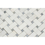 Asian Statuary (Oriental White) Marble Polished Basketweave with Blue Dots Mosaic Tile - TILE AND MOSAIC DEPOT