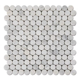 Asian Statuary (Oriental White) Marble Penny Round Polished Mosaic Tile - TILE AND MOSAIC DEPOT
