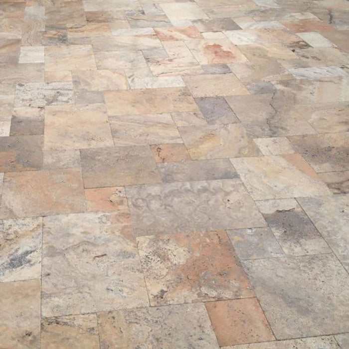 Scabos Travertine Tumbled 3cm Paver Versailles Pattern - TILE AND MOSAIC DEPOT