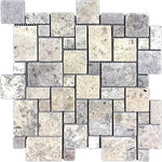 Silver Travertine Micro Mini Pattern Tumbled Mosaic Tile - TILE AND MOSAIC DEPOT