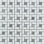 Thassos White Marble Pinwheel w/Blue dots Polished Mosaic Tile - TILE AND MOSAIC DEPOT